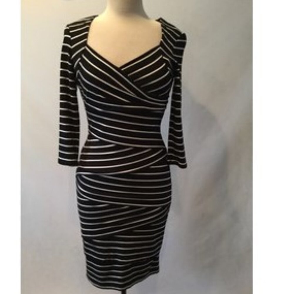 White House Black Market Black/White Striped Dress Size 2